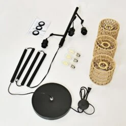 65.1 In. 3-Light Brown Boho Rattan Tree Standing Floor Lamps With Shades -Lamp Parts brown uixe floor lamps ssl 62431 1f 1000