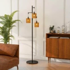 65.1 In. 3-Light Brown Boho Rattan Tree Standing Floor Lamps With Shades -Lamp Parts brown uixe floor lamps ssl 62431 c3 1000