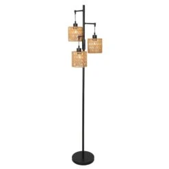 65.03 In. Brown Boho Rattan Dimmable Tree Standing Floor Lamps With 3 LED Edison Bulbs