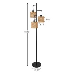 65.03 In. Brown Boho Rattan Dimmable Tree Standing Floor Lamps With 3 LED Edison Bulbs -Lamp Parts brown uixe floor lamps ssl 62531 1 c3 1000