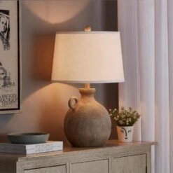 Cleveland 24 In. Brown Traditional Dimmable Resin Bedroom Living Room Bedside Desk Nightstand Table Lamps Usb Port -Lamp Parts brown white linen shade maxax table lamps t177 bn s c3 1000