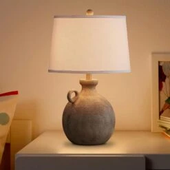 Cleveland 24 In. Brown Traditional Dimmable Resin Bedroom Living Room Bedside Desk Nightstand Table Lamps Usb Port -Lamp Parts brown white linen shade maxax table lamps t177 bn s fa 1000