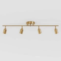 Shura 4-Light Brushed Brass Integrated LED Track Light With Rotatable Heads, 3 Ft. Track Lighting Kit, 3000k, 2240 Lumen -Lamp Parts brushed brass 3000k vidalite track lighting kits ce1009073 44 1000