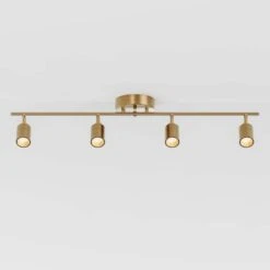 Shura 4-Light Brushed Brass Integrated LED Track Light With Rotatable Heads, 3 Ft. Track Lighting Kit, 3000k, 2240 Lumen