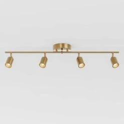 Shura 4-Light Brushed Brass Integrated LED Track Light With Rotatable Heads, 3 Ft. Track Lighting Kit, 3000k, 2240 Lumen -Lamp Parts brushed brass 3000k vidalite track lighting kits ce1009073 76 1000