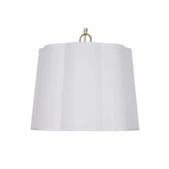Closs 60-Watt 3-Light Brushed Gold Shaded Pendant Light With White Scalloped Fabric Shade, No Bulbs Included -Lamp Parts brushed brass hampton bay pendant lights 24275 002 1f 1000