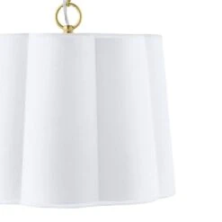 Closs 60-Watt 3-Light Brushed Gold Shaded Pendant Light With White Scalloped Fabric Shade, No Bulbs Included -Lamp Parts brushed brass hampton bay pendant lights 24275 002 40 1000