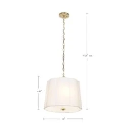 Closs 60-Watt 3-Light Brushed Gold Shaded Pendant Light With White Scalloped Fabric Shade, No Bulbs Included -Lamp Parts brushed brass hampton bay pendant lights 24275 002 4f 1000