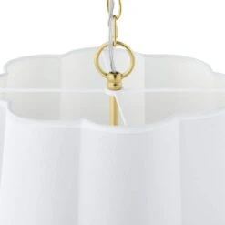 Closs 60-Watt 3-Light Brushed Gold Shaded Pendant Light With White Scalloped Fabric Shade, No Bulbs Included -Lamp Parts brushed brass hampton bay pendant lights 24275 002 a0 1000