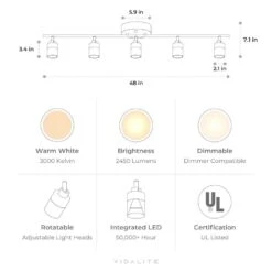 Shura 5-Light Brushed Brass Integrated LED Track Light With Rotatable Heads, 4 Ft. Track Lighting Kit, 3000k, 2450 Lumen -Lamp Parts brushed brass vidalite track lighting kits ce1009074 c3 1000