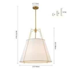 Haven Modern Farmhouse 4-Light Brass Frame Pendant Light With White Fabric Shade For Hallway Or Kitchen -Lamp Parts brushed brass white fabric huoku pendant lights pd1063411l 31 1000
