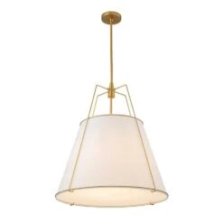 Haven Modern Farmhouse 4-Light Brass Frame Pendant Light With White Fabric Shade For Hallway Or Kitchen -Lamp Parts brushed brass white fabric huoku pendant lights pd1063411l 44 1000