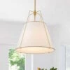 Haven Modern Farmhouse 4-Light Brass Frame Pendant Light With White Fabric Shade For Hallway Or Kitchen -Lamp Parts brushed brass white fabric huoku pendant lights pd1063411l 64 1000