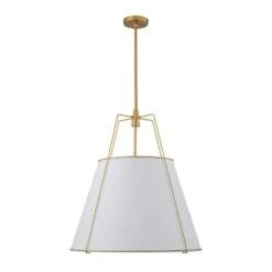 Haven Modern Farmhouse 4-Light Brass Frame Pendant Light With White Fabric Shade For Hallway Or Kitchen -Lamp Parts brushed brass white fabric huoku pendant lights pd1063411l 66 1000