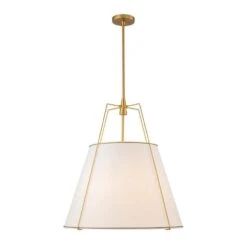 Haven Modern Farmhouse 4-Light Brass Frame Pendant Light With White Fabric Shade For Hallway Or Kitchen -Lamp Parts brushed brass white fabric huoku pendant lights pd1063411l 76 1000