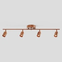 Shura Brushed Copper Integrated LED Fixed Track Light Rotatable Cylinder Heads 3 Ft. Track Lighting Kit 3000K 2240 Lumen -Lamp Parts brushed copper 3000k vidalite track lighting kits ce1060080 44 1000