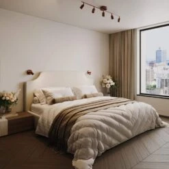 Shura Brushed Copper Integrated LED Fixed Track Light Rotatable Cylinder Heads 4 Ft. Track Lighting Kit 3000K 2450 Lumen -Lamp Parts brushed copper vidalite track lighting kits ce1060070 31 1000