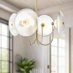 Hera 21 In. 1 Light 20-Watt Brushed Gold/Clear Ribbed Glass Integrated LED Pendant Light -Lamp Parts brushed gold clear ribbed glass alora mood pendant lights pd417904bgcr 31 1000