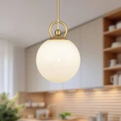 Fiore 10 In. 1 Light 60-Watt Brushed Gold/Glossy Opal Glass Pendant Light -Lamp Parts brushed gold glossy opal glass alora mood pendant lights pd407910bggo 31 1000