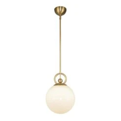 Fiore 10 In. 1 Light 60-Watt Brushed Gold/Glossy Opal Glass Pendant Light