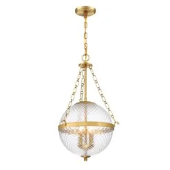 Cairo 60-Watt 2-Light Brushed Gold Modern Pendant Light With Clear Glass Globe And No Bulbs Included