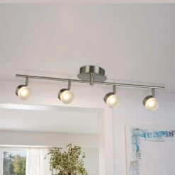 EGLO Newport Hill 2.6 Ft. 4-Light Brushed Nickel Integrated LED Fixed Track Lighting Kit -Lamp Parts brushed nickel eglo track lighting kits 203999a 4f 1000