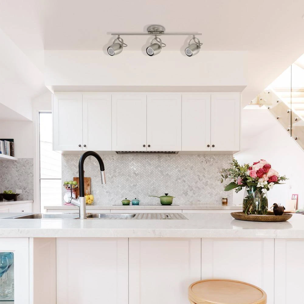 Globe Electric Samara Collection 3-Light Brushed Nickel Track Lighting With Dimmable 50-Watt LED GU10 Bulb Included 4 Globe Electric Samara Collection 3-Light Brushed Nickel Track Lighting With Dimmable 50-Watt LED GU10 Bulb Included - Image 2