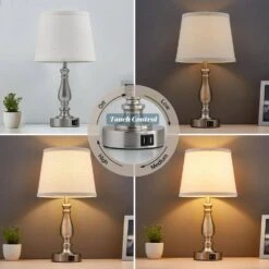 19 In. Touch Brushed Nickel Bedside Table Lamp, 3 Way Dimmable Nightstand Lamps With Linen Lampshade For Living Room -Lamp Parts brushed nickel gtclighting table lamps w 2tl 98008c 77 1000