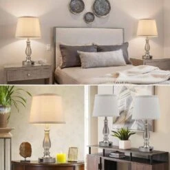 19 In. Touch Brushed Nickel Bedside Table Lamp, 3 Way Dimmable Nightstand Lamps With Linen Lampshade For Living Room -Lamp Parts brushed nickel gtclighting table lamps w 2tl 98008c c3 1000