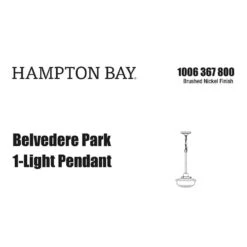 Belvedere Park 1-Light Brushed Nickel Pendant Hanging Light With Frosted Opal Glass Shade, Farmhouse Kitchen Lighting -Lamp Parts brushed nickel hampton bay pendant lights kfn8901ax 02 bn 1f 1000