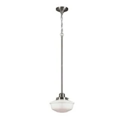Belvedere Park 1-Light Brushed Nickel Pendant Hanging Light With Frosted Opal Glass Shade, Farmhouse Kitchen Lighting -Lamp Parts brushed nickel hampton bay pendant lights kfn8901ax 02 bn 77 1000