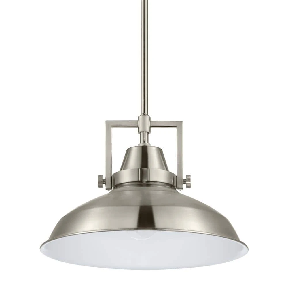 Wilhelm 12 In. 1-Light Brushed Nickel Industrial Farmhouse Pendant Light Fixture With Metal Shade 8 Wilhelm 12 In. 1-Light Brushed Nickel Industrial Farmhouse Pendant Light Fixture With Metal Shade - Image 6