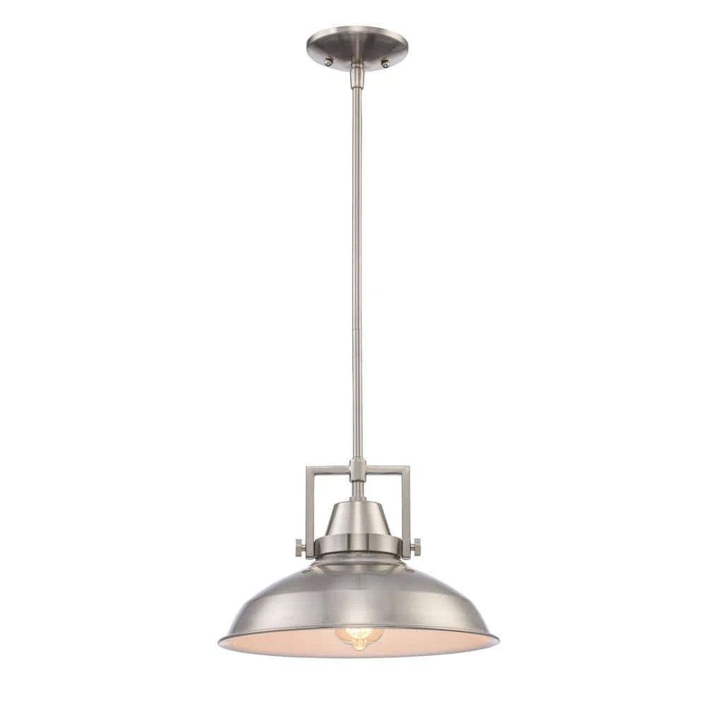 Wilhelm 12 In. 1-Light Brushed Nickel Industrial Farmhouse Pendant Light Fixture With Metal Shade 9 Wilhelm 12 In. 1-Light Brushed Nickel Industrial Farmhouse Pendant Light Fixture With Metal Shade - Image 7
