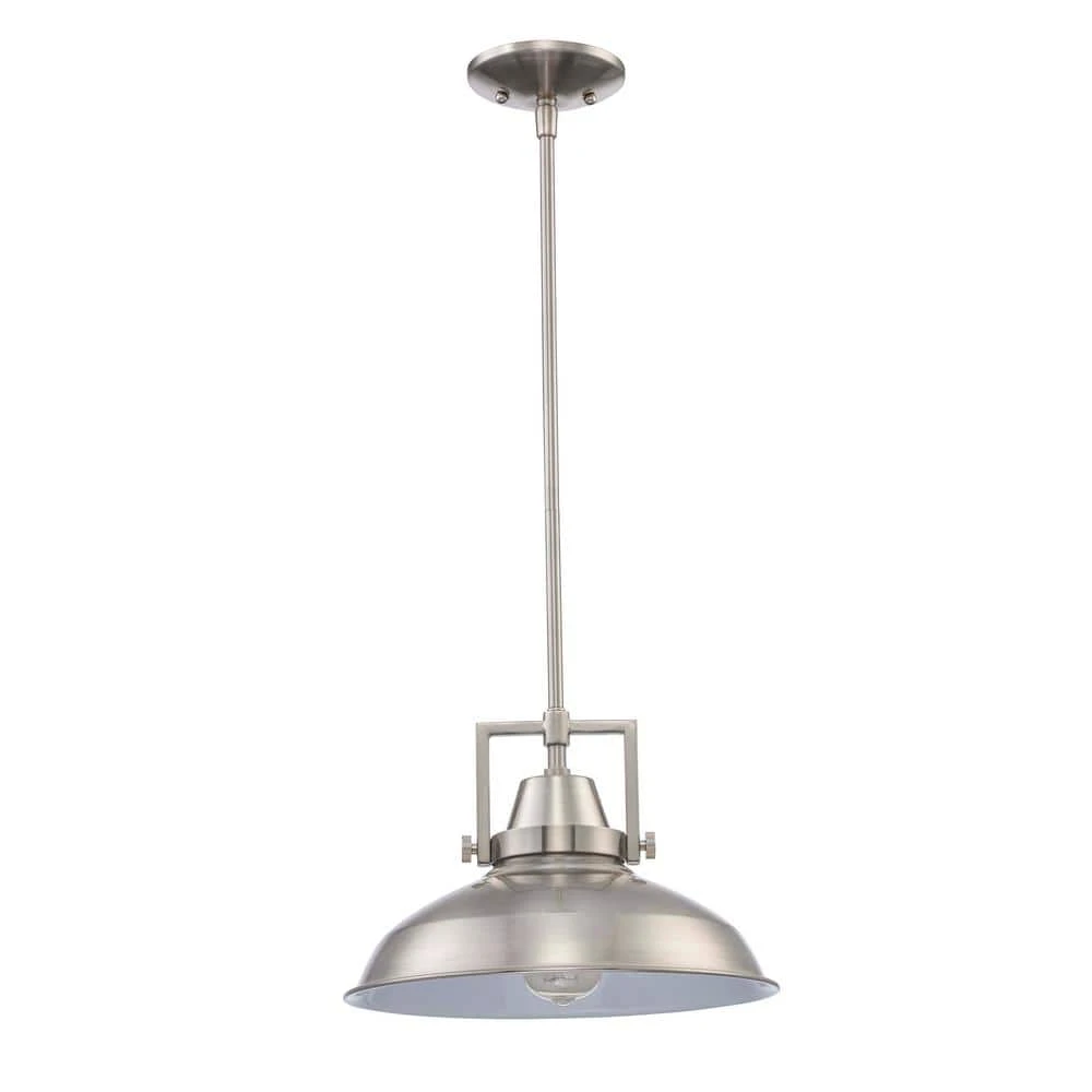 Wilhelm 12 In. 1-Light Brushed Nickel Industrial Farmhouse Pendant Light Fixture With Metal Shade 4 Wilhelm 12 In. 1-Light Brushed Nickel Industrial Farmhouse Pendant Light Fixture With Metal Shade - Image 2