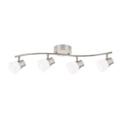 4-Light Brushed Nickel Dimmable LED Fixed Track Lighting Kit With Wave Bar Frosted Glass