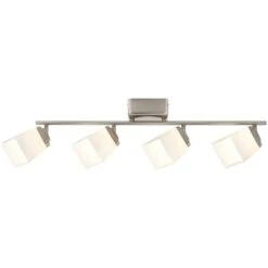 4-Light Brushed Nickel LED Dimmable Fixed Track Lighting Kit With Straight Bar Frosted Square Glass -Lamp Parts brushed nickel hampton bay track lighting kits 17208s4 sn 40 1000