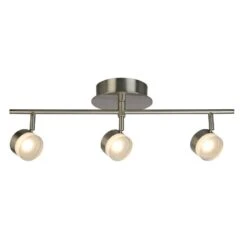 22.4 In. W X 5.8 In. H 3-Light Brushed Nickel Semi-Flushmount LED Fixed Track Lighting Kit With Glass Adjustable Shades
