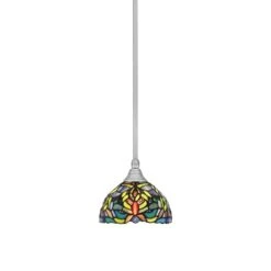 Sparta 100-Watt 1-Light Brushed Nickel Shaded Pendant Light Mini Pendant With Art Glass And No Bulb Included