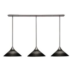 Livingston 100-Watt 3 Light Brushed Nickel Linear Pendant Light With 16 In. Black Matrix Glass Shades No Bulbs Included