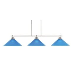 Monroe 3-Light Billiard Light, Round Fitter, Brushed Nickel Finish, 16 In. Blue Italian Glass