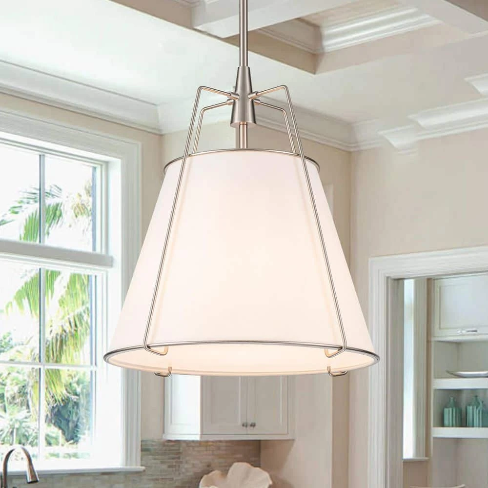 Haven 4-Light 15 In.W Brushed Nickel Modern Drum Pendant Light With Fabric Cover And Acrylic For Kitchen/Living Room 3 Haven 4-Light 15 In.W Brushed Nickel Modern Drum Pendant Light With Fabric Cover And Acrylic For Kitchen/Living Room