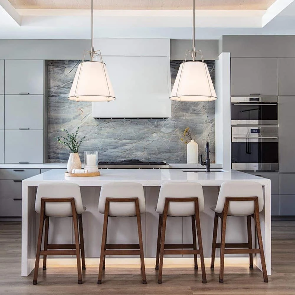 Haven 4-Light 15 In.W Brushed Nickel Modern Drum Pendant Light With Fabric Cover And Acrylic For Kitchen/Living Room 4 Haven 4-Light 15 In.W Brushed Nickel Modern Drum Pendant Light With Fabric Cover And Acrylic For Kitchen/Living Room - Image 2