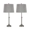 Pair Of 24.25-30 In. Adjustable Brushed Steel Metal Column Table Lamps With Designer Mini-Fluted Shades -Lamp Parts brushed steel fangio lighting table lamps w 1728bs 2pk 64 1000