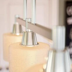 Oron 3-Light Brushed Steel Island Light With White Glass Shades -Lamp Parts brushed steel hampton bay pendant lights hdp12070 44 1000