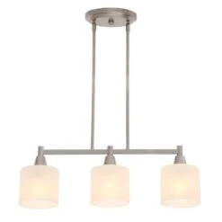 Oron 3-Light Brushed Steel Island Light With White Glass Shades -Lamp Parts brushed steel hampton bay pendant lights hdp12070 4f 1000
