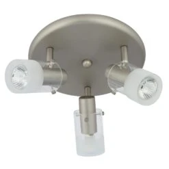 3-Light Brushed Steel Ceiling-Mount Round Light Fixture -Lamp Parts brushed steel hampton bay track lighting kits ec337ba 1d 1000