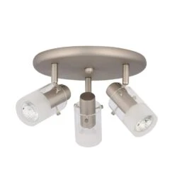 3-Light Brushed Steel Ceiling-Mount Round Light Fixture -Lamp Parts brushed steel hampton bay track lighting kits ec337ba a0 1000