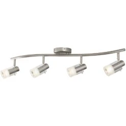 4-Light Brushed Steel Wave Bar Track Lighting Fixture With Cylinder Glass Shades -Lamp Parts brushed steel hampton bay track lighting kits ec340ba 4f 1000