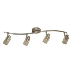 4-Light Brushed Steel Wave Bar Track Lighting Fixture With Cylinder Glass Shades