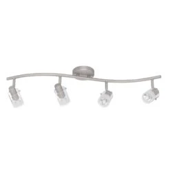 4-Light Brushed Steel Wave Bar Track Lighting Fixture With Cylinder Glass Shades -Lamp Parts brushed steel hampton bay track lighting kits ec340ba a0 1000